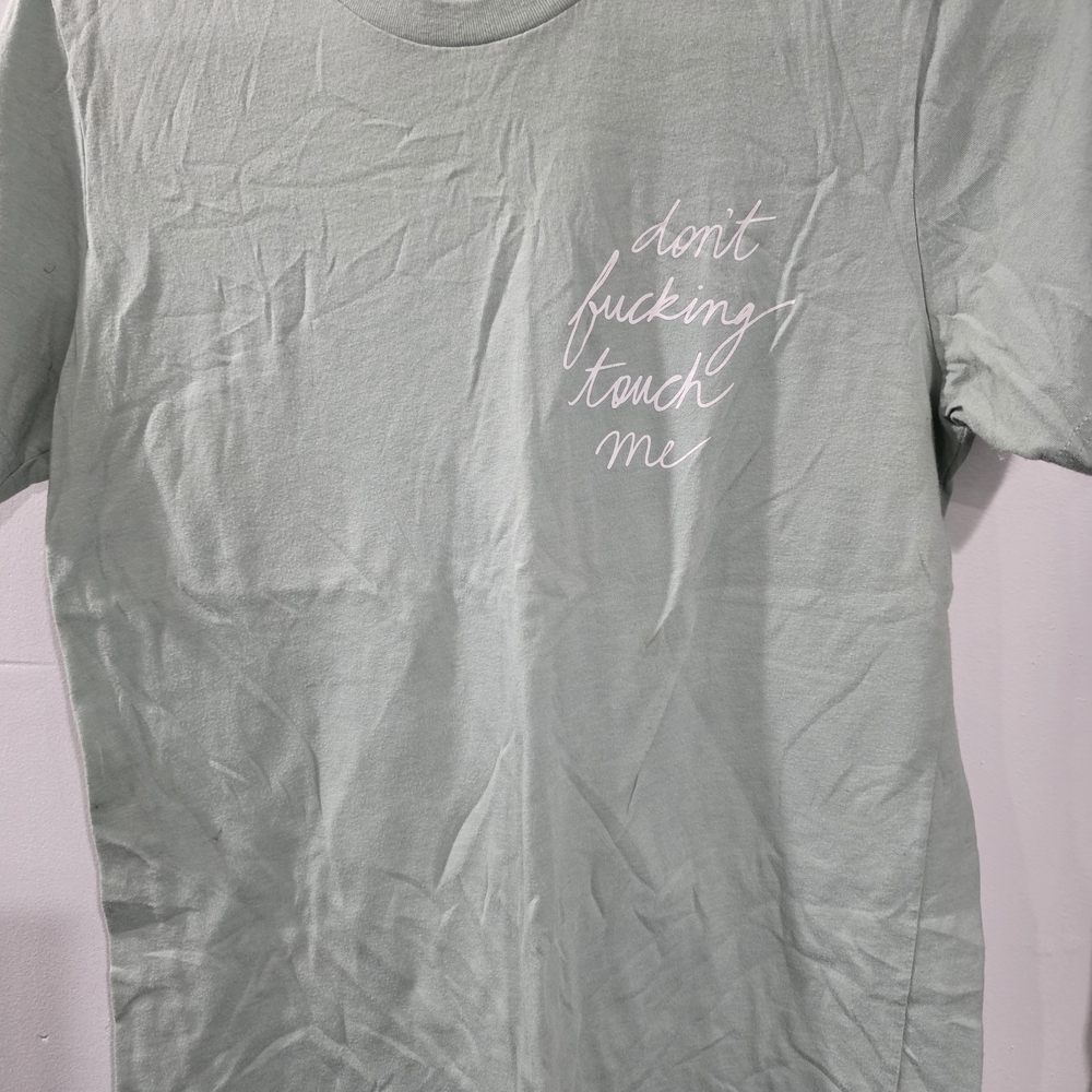 Women's Short Sleeve Tee - Sage Green "Don't Touch Me" Graphic
